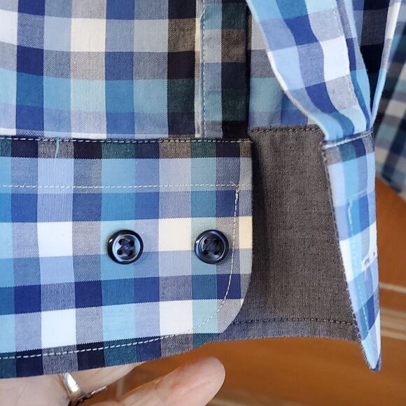 NORSTROM mens dress‎ shirt blue plaid. Trim fit size 15. Great condition. - Picture 4 of 9
